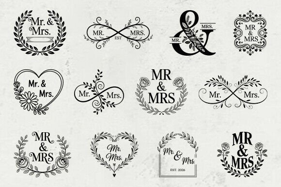Elegant Mr and Mrs Wedding Monogram SVG Bundle for Crafters