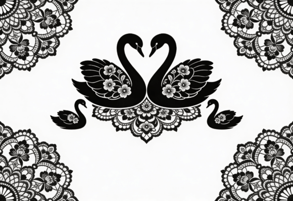 Graceful Swan Couple Lace Wedding Design for Crafting