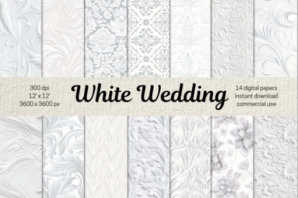 White Wedding Digital Paper Bundle: Crafting Timeless Elegance